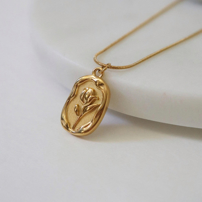 Rose Embedded Anti-tarnish Pendant