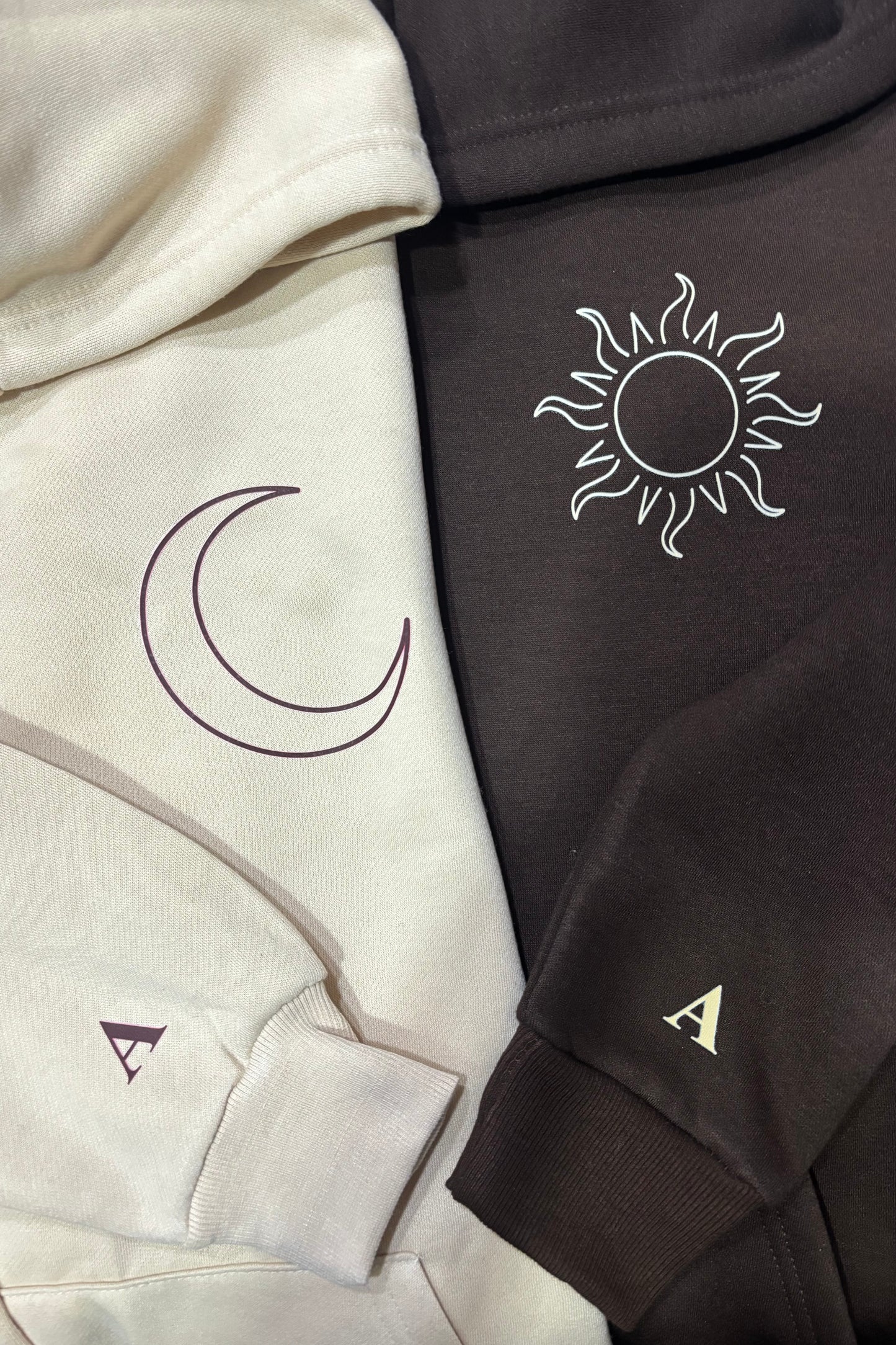 Pack of 2 : Sun & Moon With Custom Sleeves Printed Couple Hoodies (350 GSM)