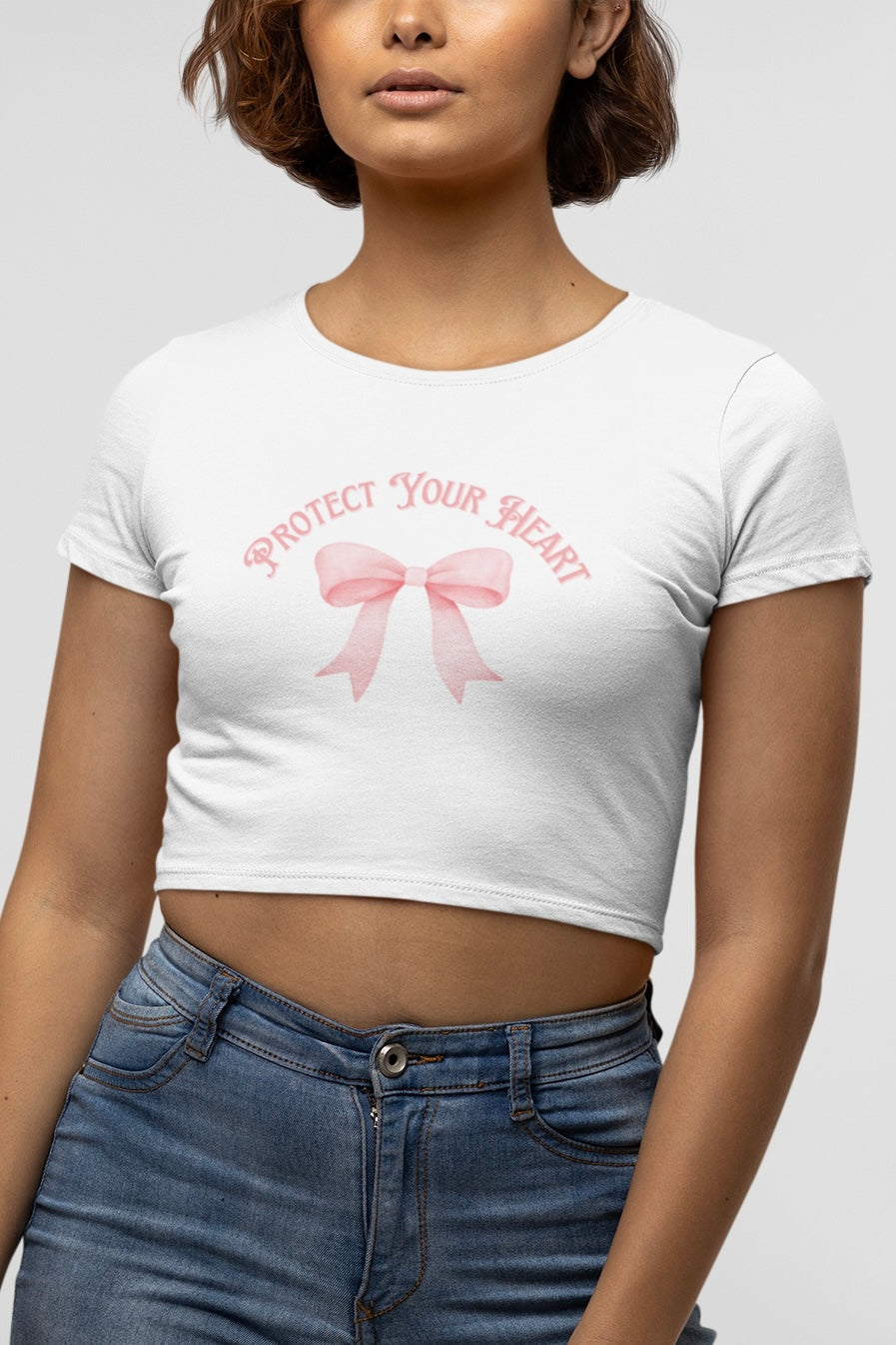 Protect Your Heart Pink Bow Crop Top