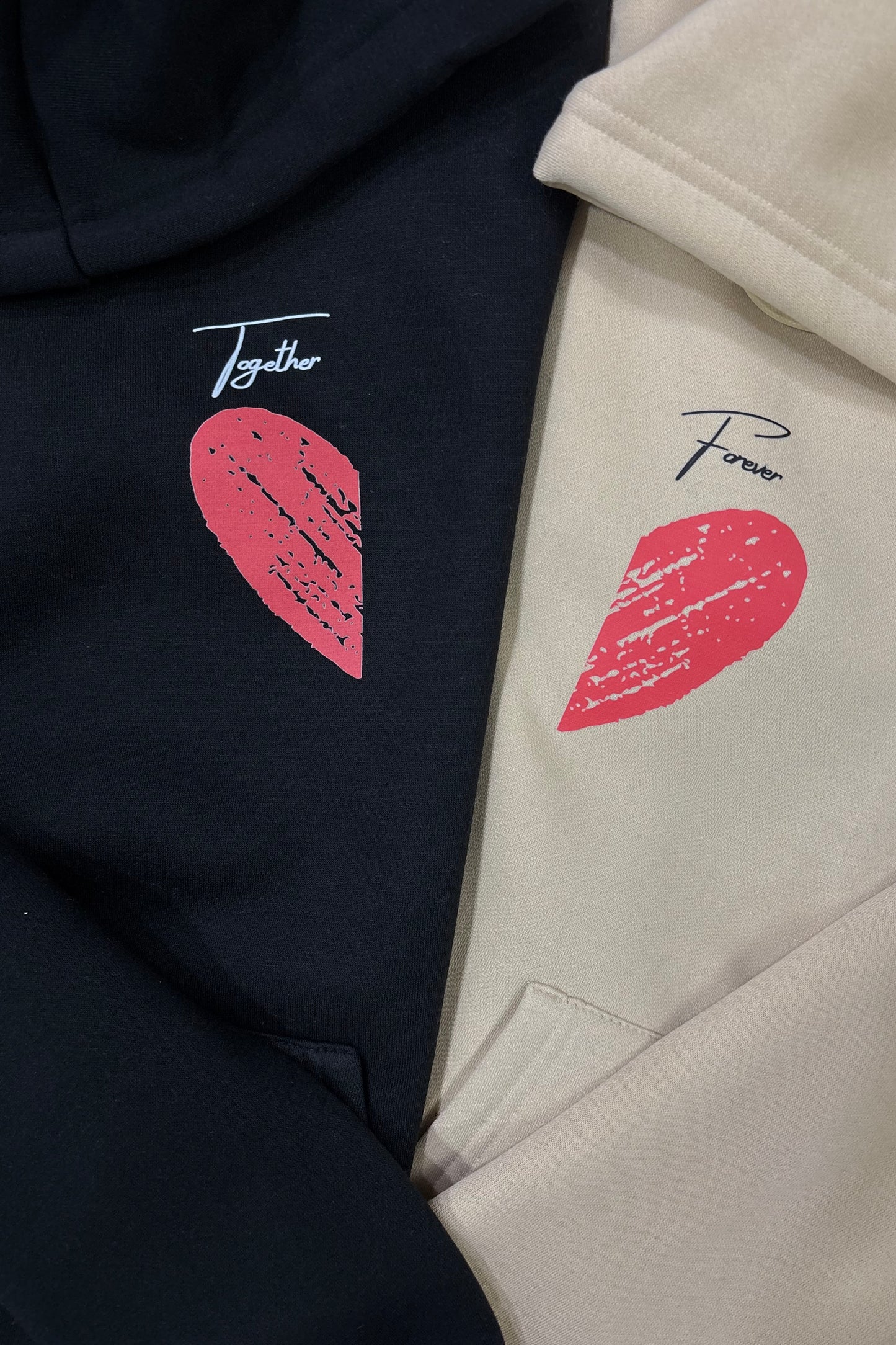 2 Pack: Half Hearts - Together Forever Matching Couple Hoodies