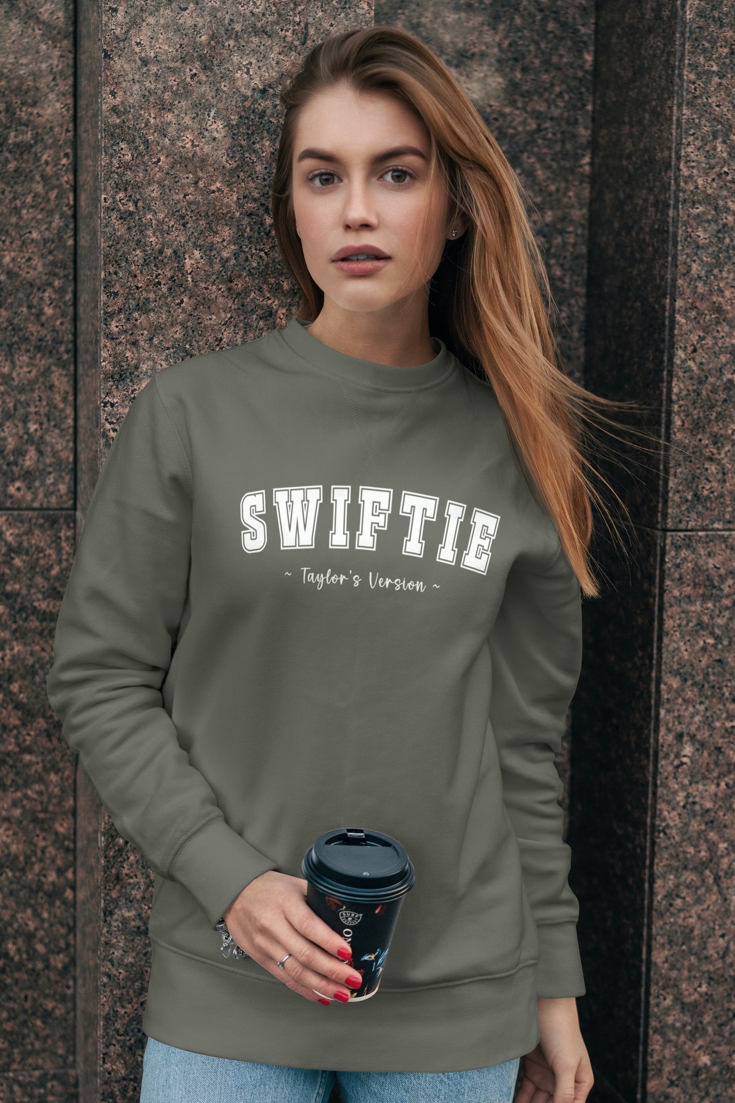 Swiftie Graphic Printed Olive Green Sweatshirt