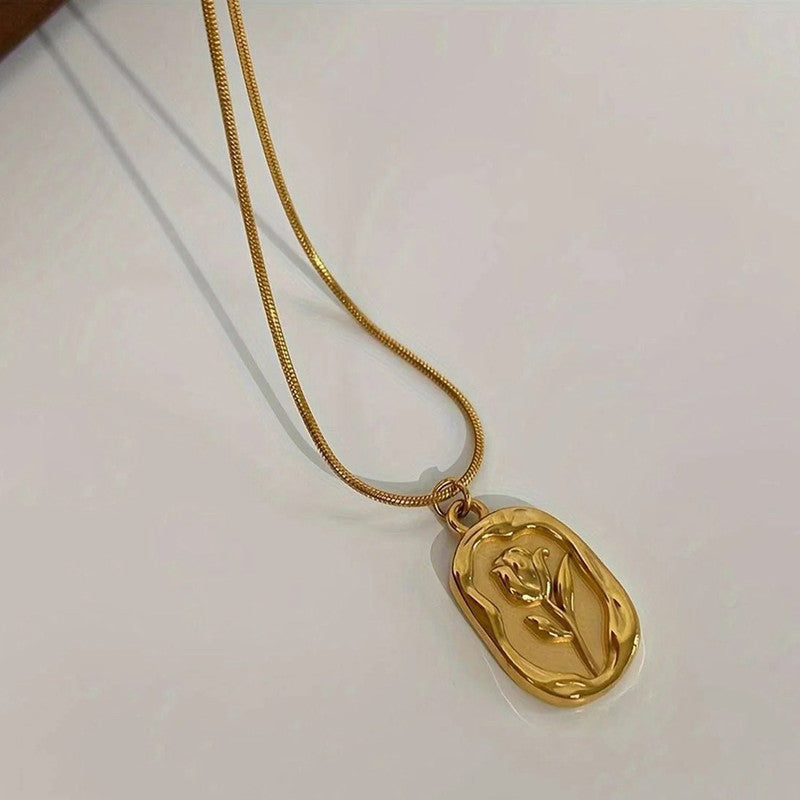 Rose Embedded Anti-tarnish Pendant