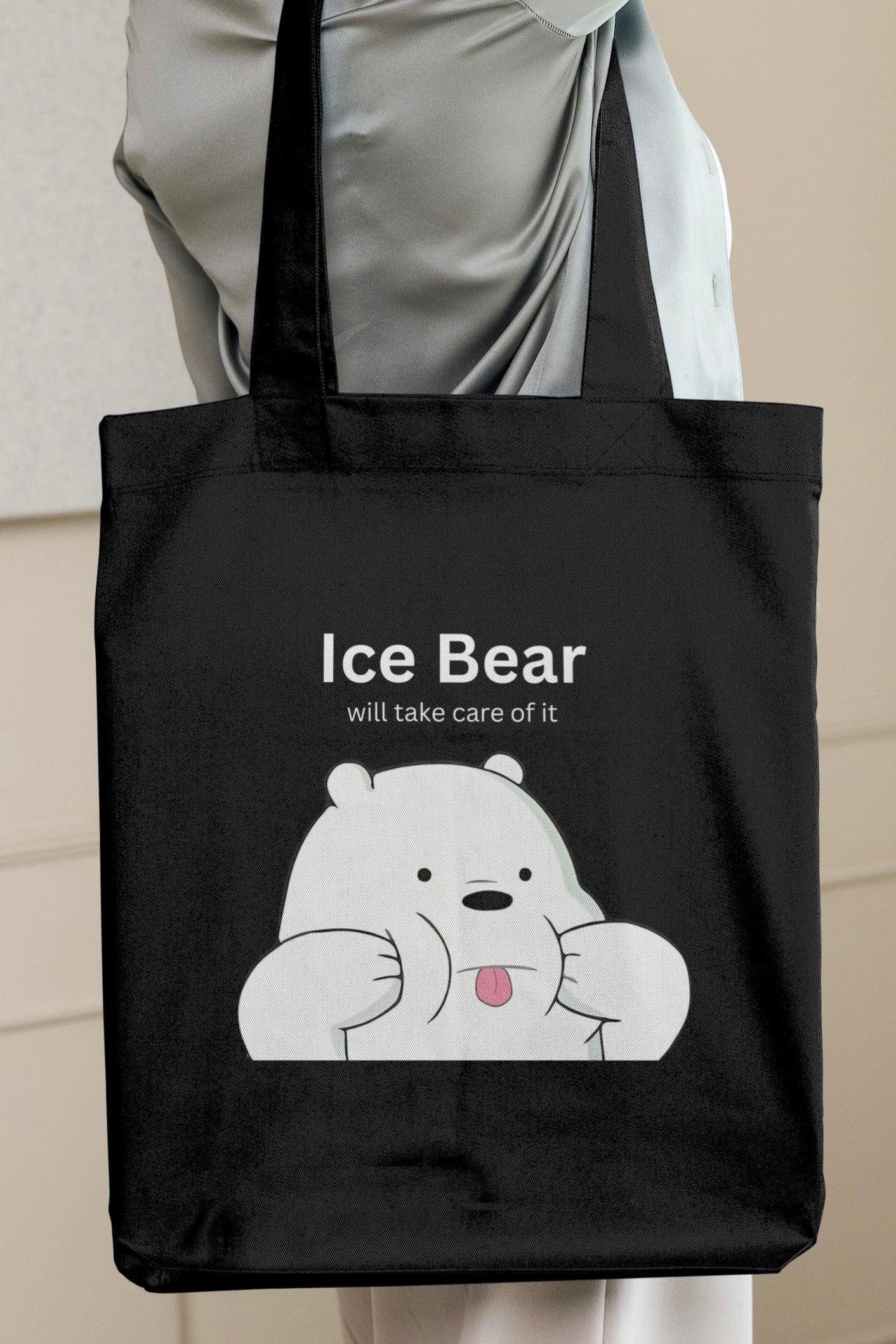 Ice Bear Will Take Care Of It Black Tote Bag With Zipper – The