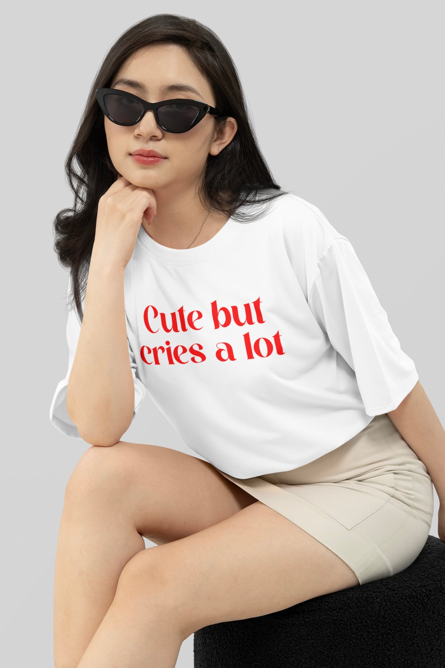 Cute but cries a lot Whie Oversized T-shirt