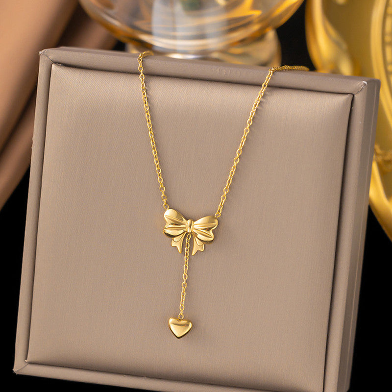 Gold Bow Heart Anti-Tarnish Pendant