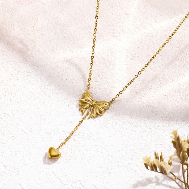 Gold Bow Heart Anti-Tarnish Pendant