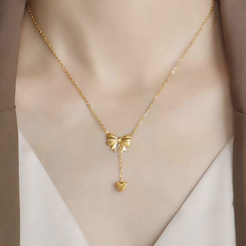 Gold Bow Heart Anti-Tarnish Pendant