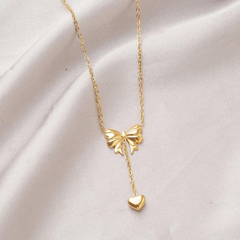 Gold Bow Heart Anti-Tarnish Pendant