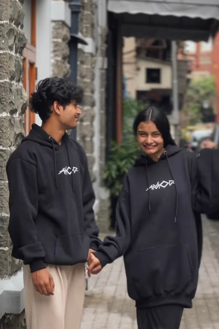 2 Pack : AMOR Matching Black Hoodies (Both Side Printed)