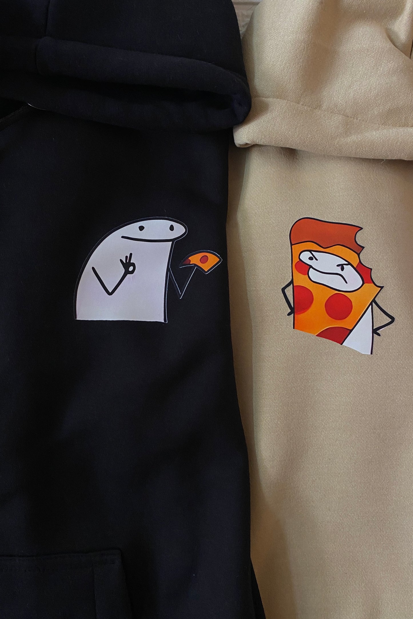 Pack of 2: Eating Pizza Slice Doodle Matching Printed Hoodies with Printed sleeves