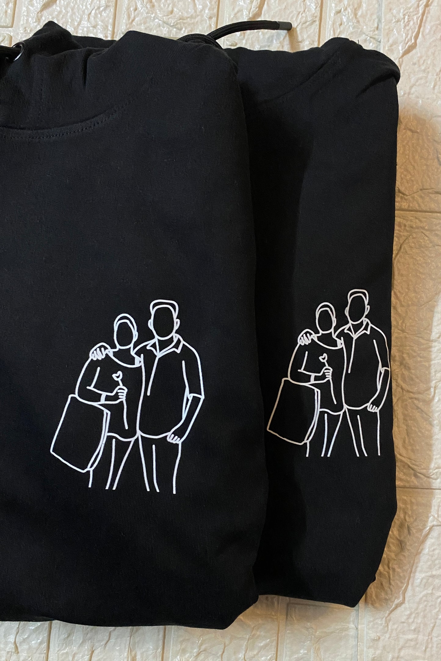 2 Custom Line Art Printed Couple Hoodies