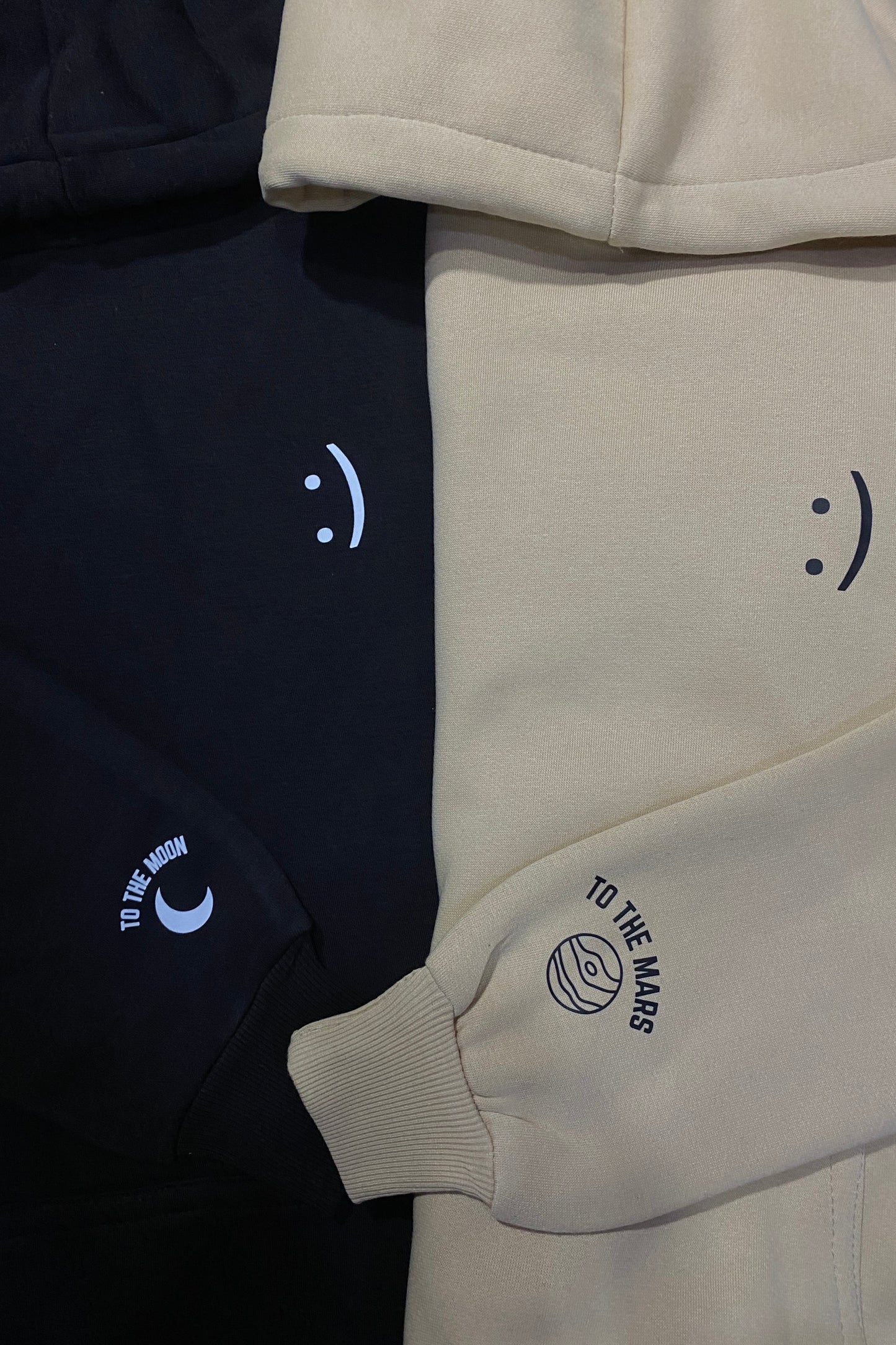 Smiley Printed Matching Hoodies with Printed Sleeves ( To the moon and To the mars)