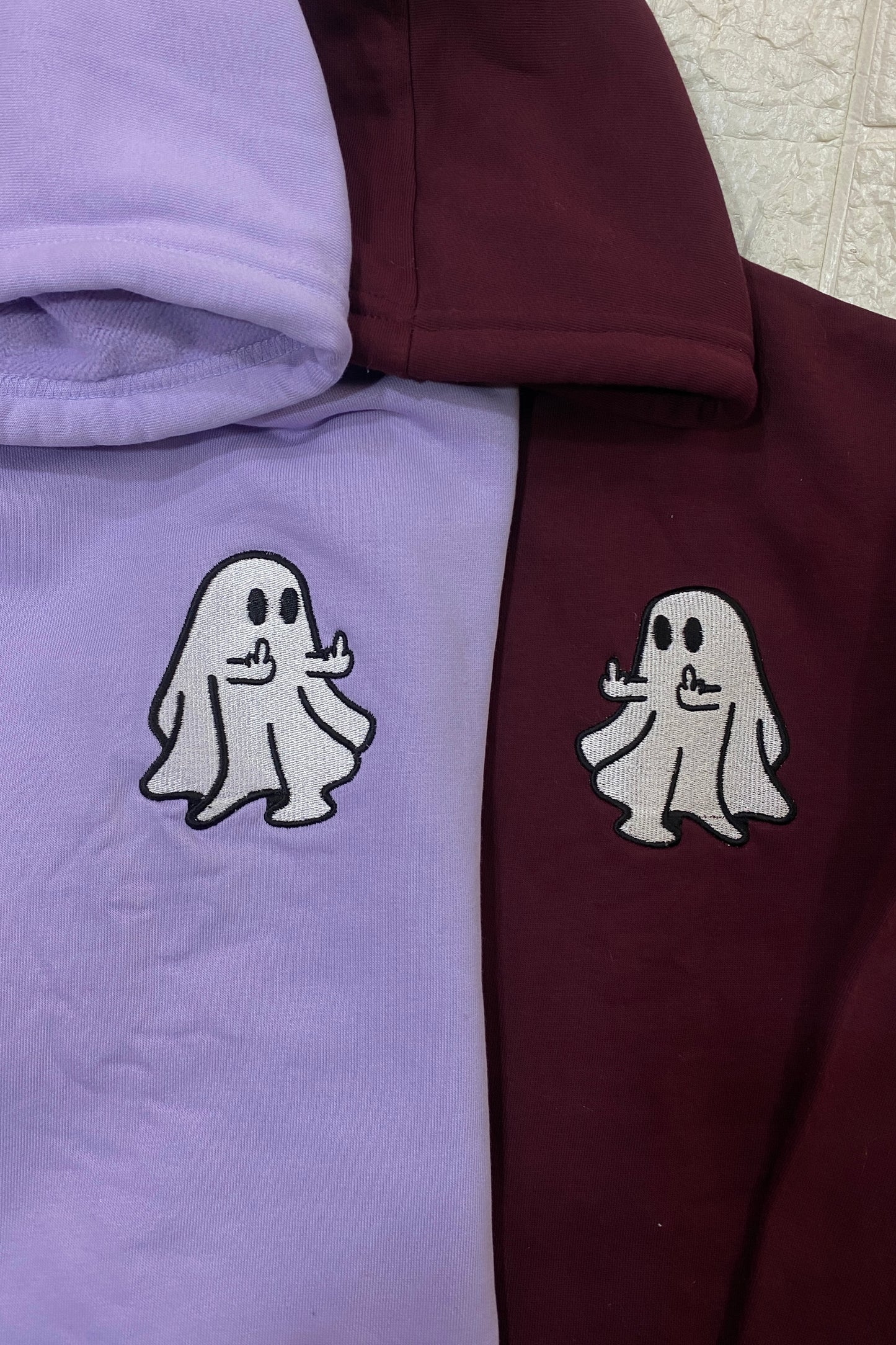 Pack of 2: Embroidered Ghost Cute Hands Matching Hoodies (Top-Left)