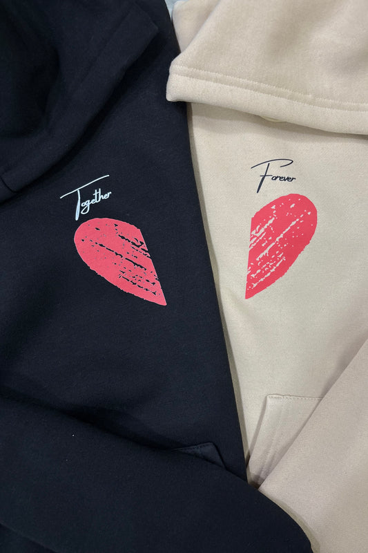 2 Pack: Half Hearts - Together Forever Matching Couple Hoodies