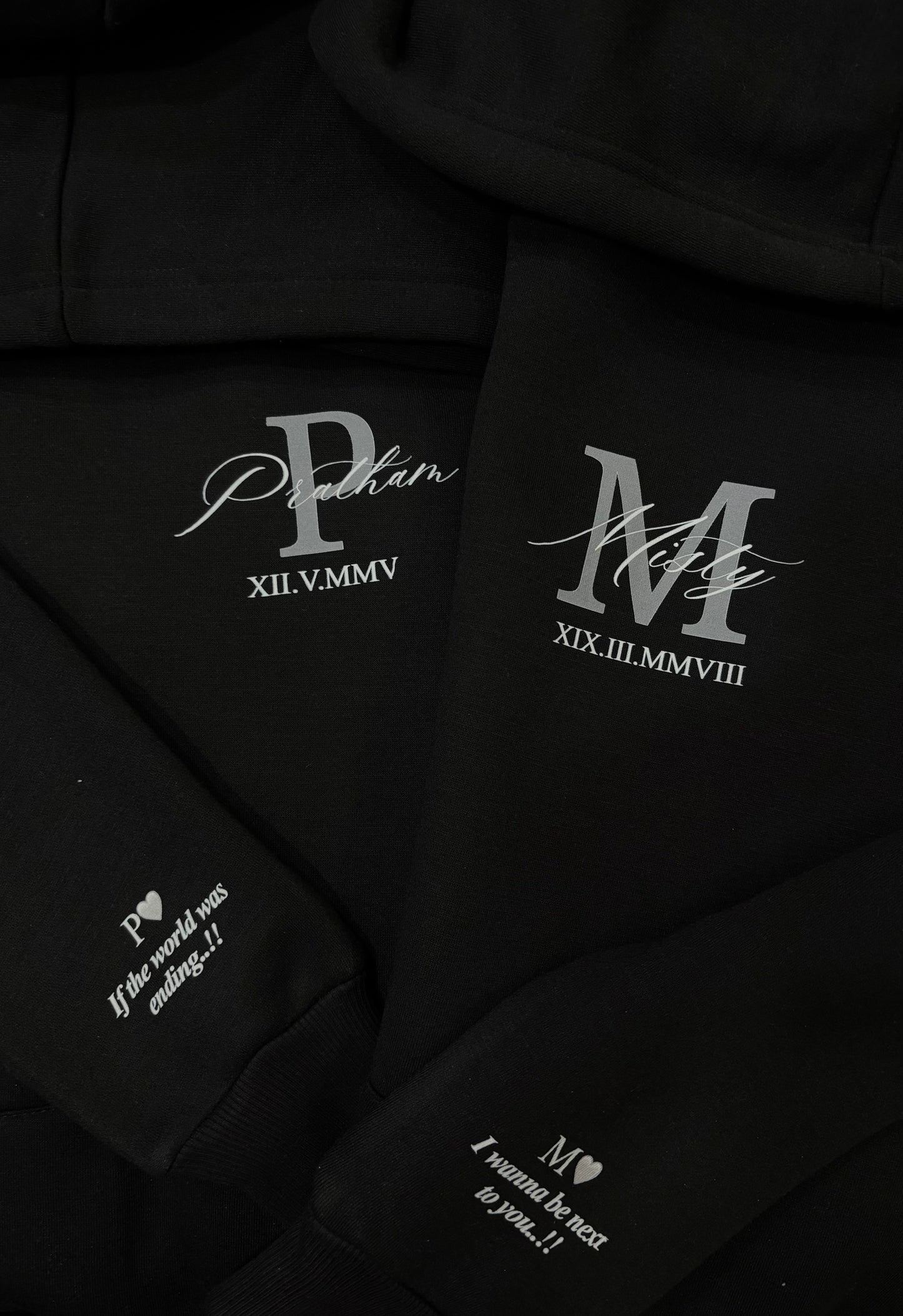 Custom Name And Sleeves Printed Couple Hoodies (350 GSM)