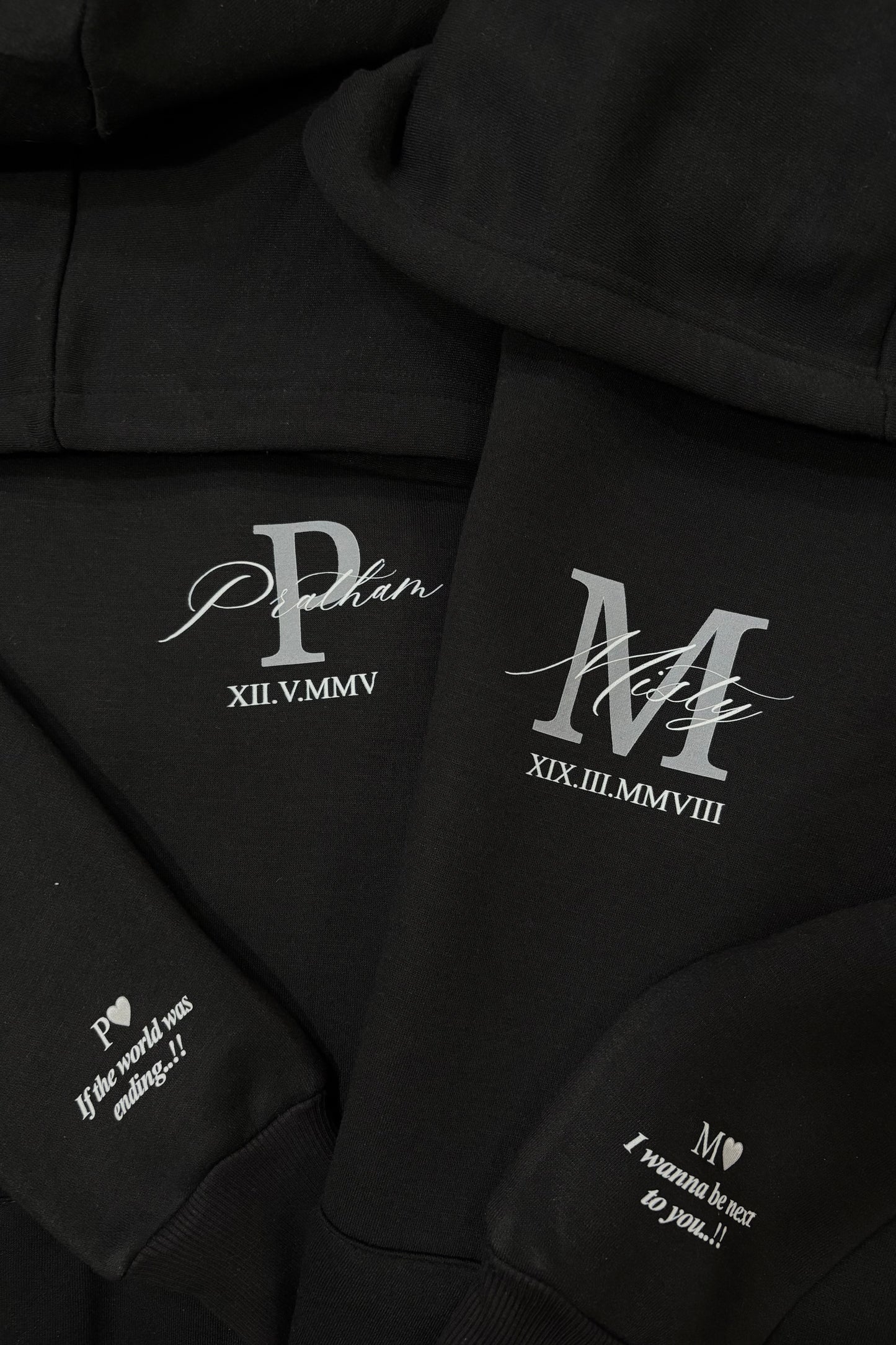 Custom Name And Sleeves Printed Couple Hoodies (350 GSM)