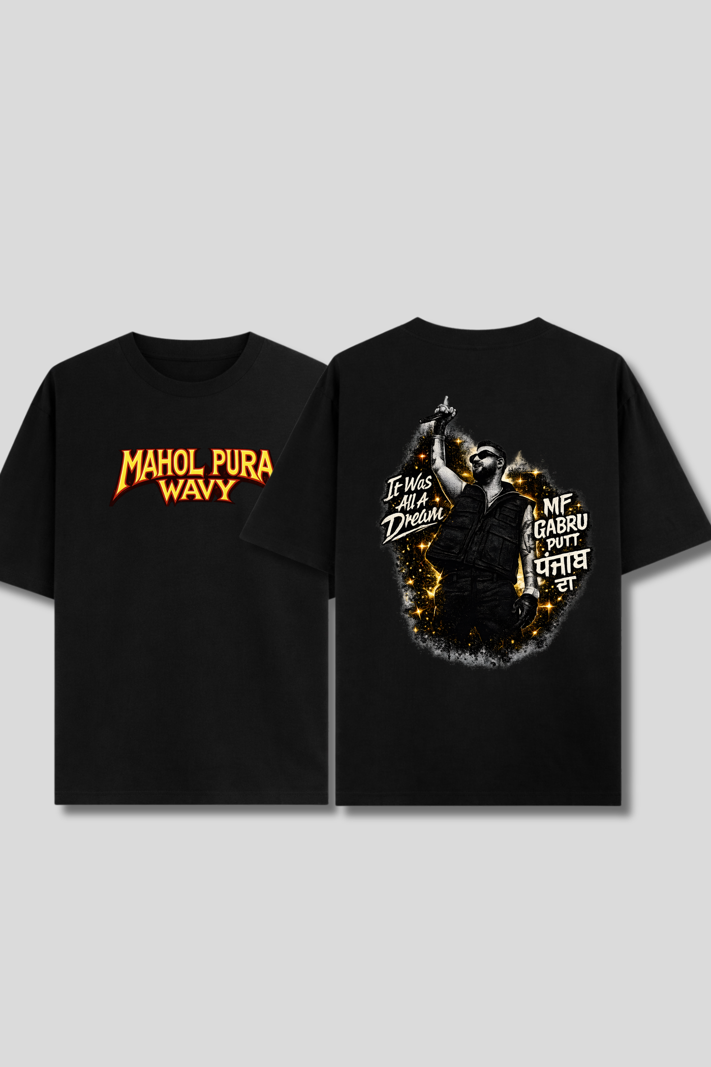 Mahol Pura Wavy x MF GABRU - Karan Aujla's P-POP Culture India Tour Unisex Oversized T-Shirt (Both Side Printed)
