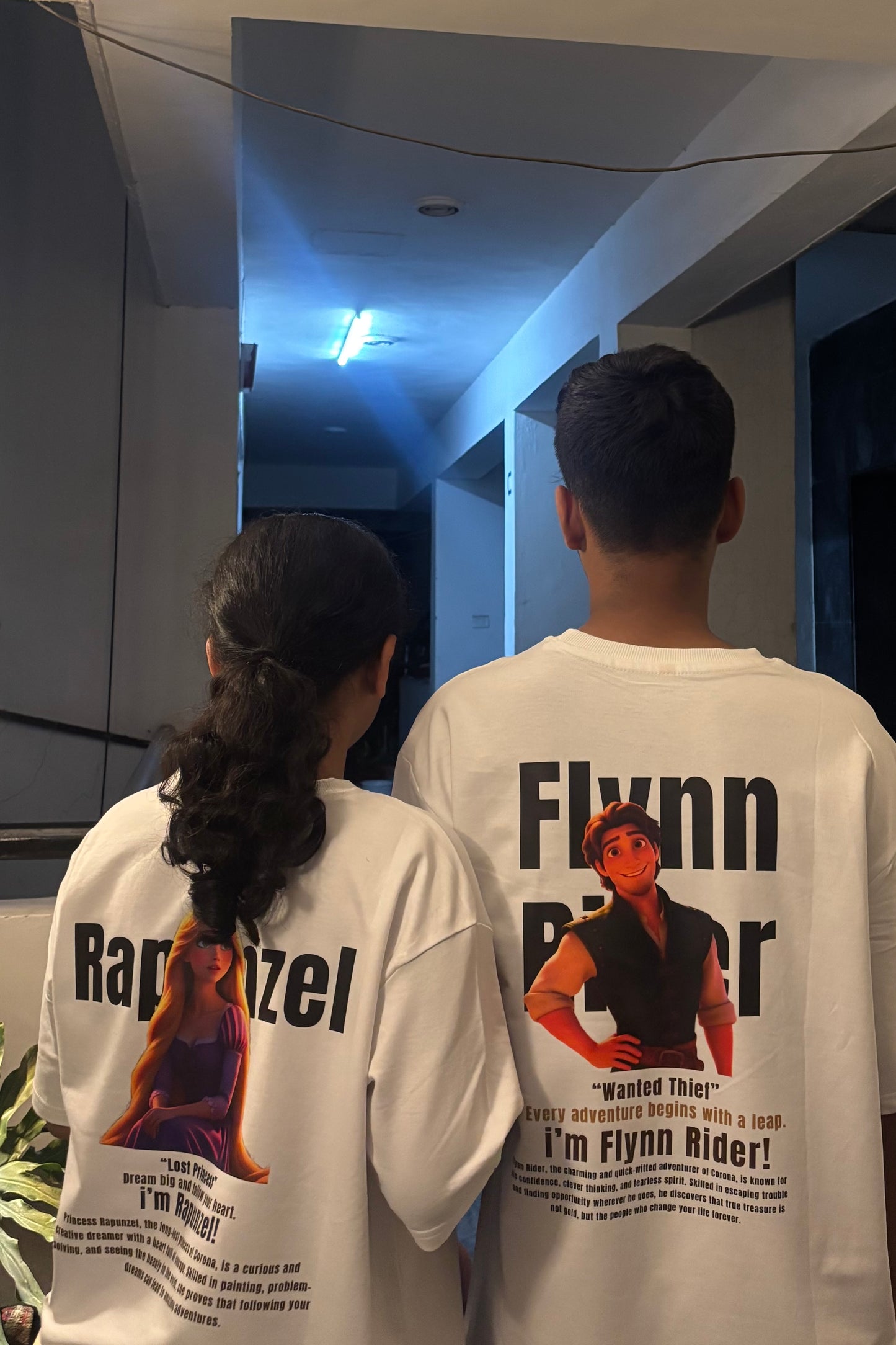 Pack of 2 : Rapunzel & Flynn Oversized T shirts (Front & Back Printed)