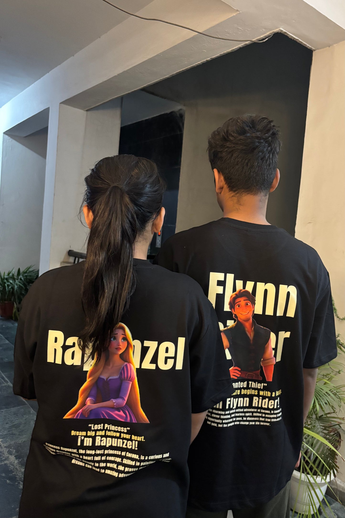 Pack of 2 : Rapunzel & Flynn Oversized T shirts (Back Printed)