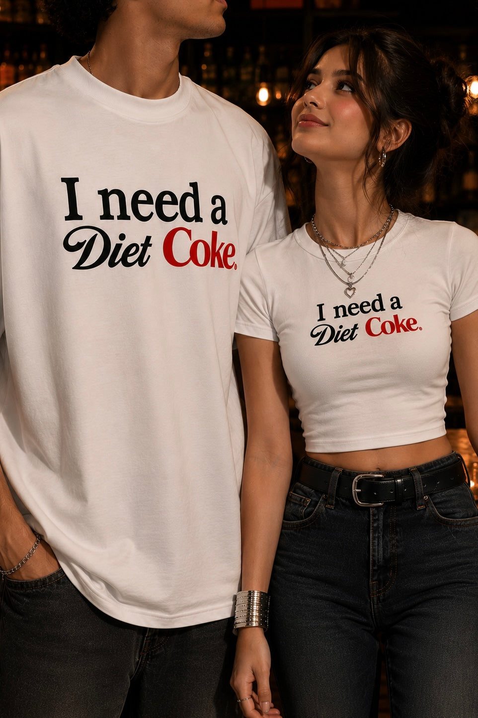 Pack of 2: I need a Diet Coke Couple Pack (Oversized T-shirt & Crop Top)