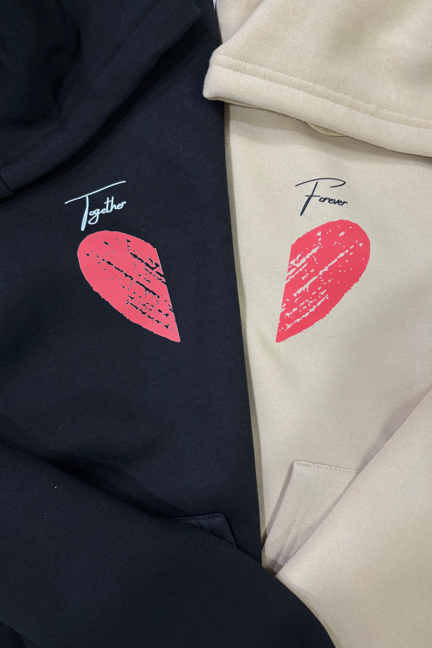 2 Pack: Half Hearts - Together Forever Matching Couple Hoodies