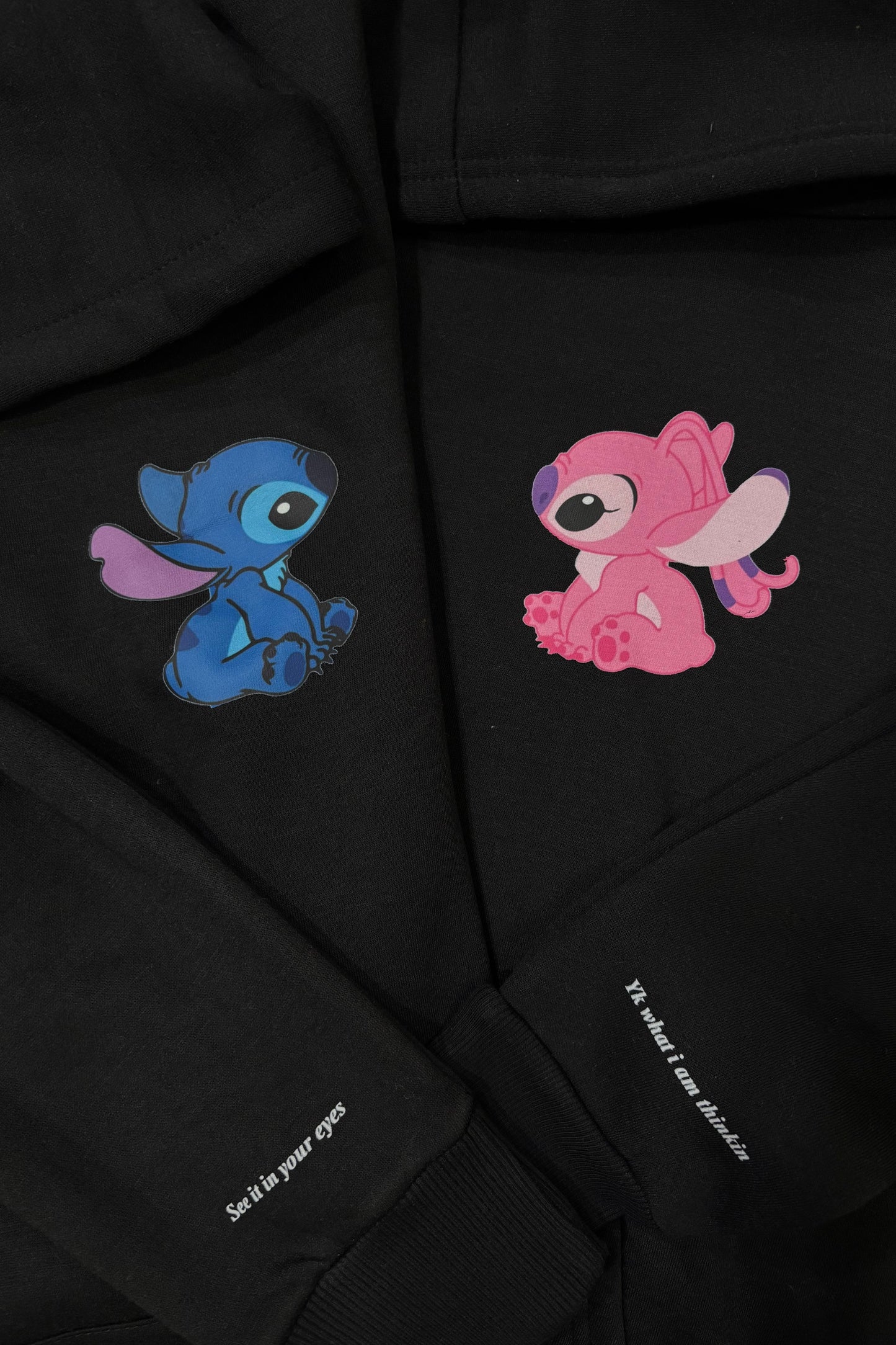 2 Pack: Lilo and Stitch with sleeves printed Matching Couple Hoodies