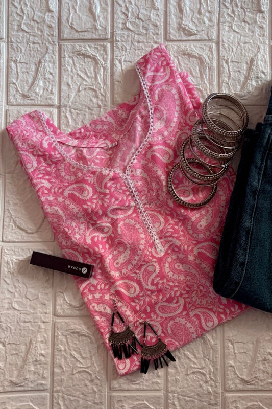 Rajasthani Pink Short Kurti for Women