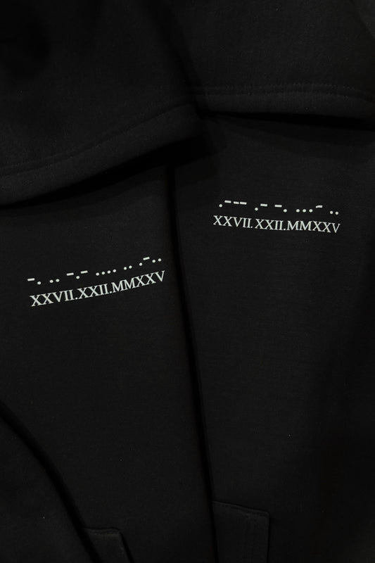 2 Custom Roman Date with Morse Code Printed Couple Hoodies (350 GSM)