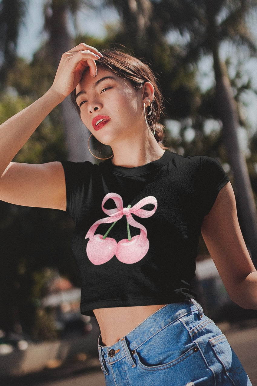 Pink Cherries (Coquette themed) Crop Top
