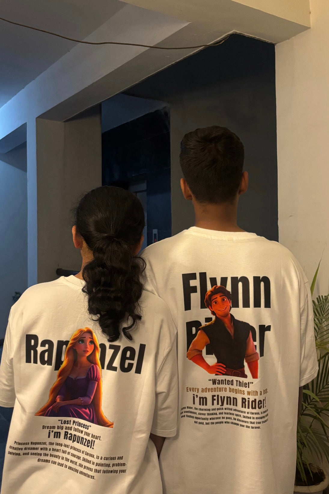 Pack of 2 : Rapunzel & Flynn Oversized T shirts (Front & Back Printed)