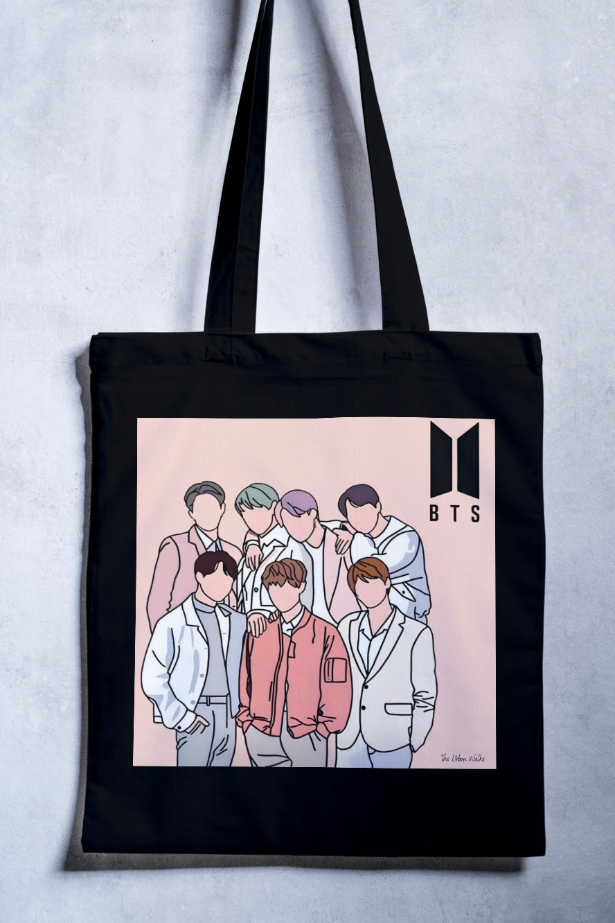 BTS Band Black/White Tote Bag with Zipper