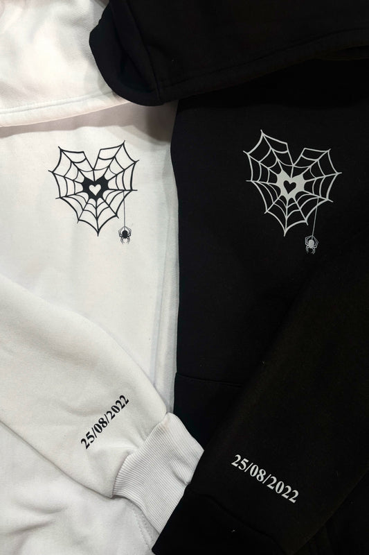 2 Pack: Spider Heart Web Matching Couple Hoodies (350 GSM)