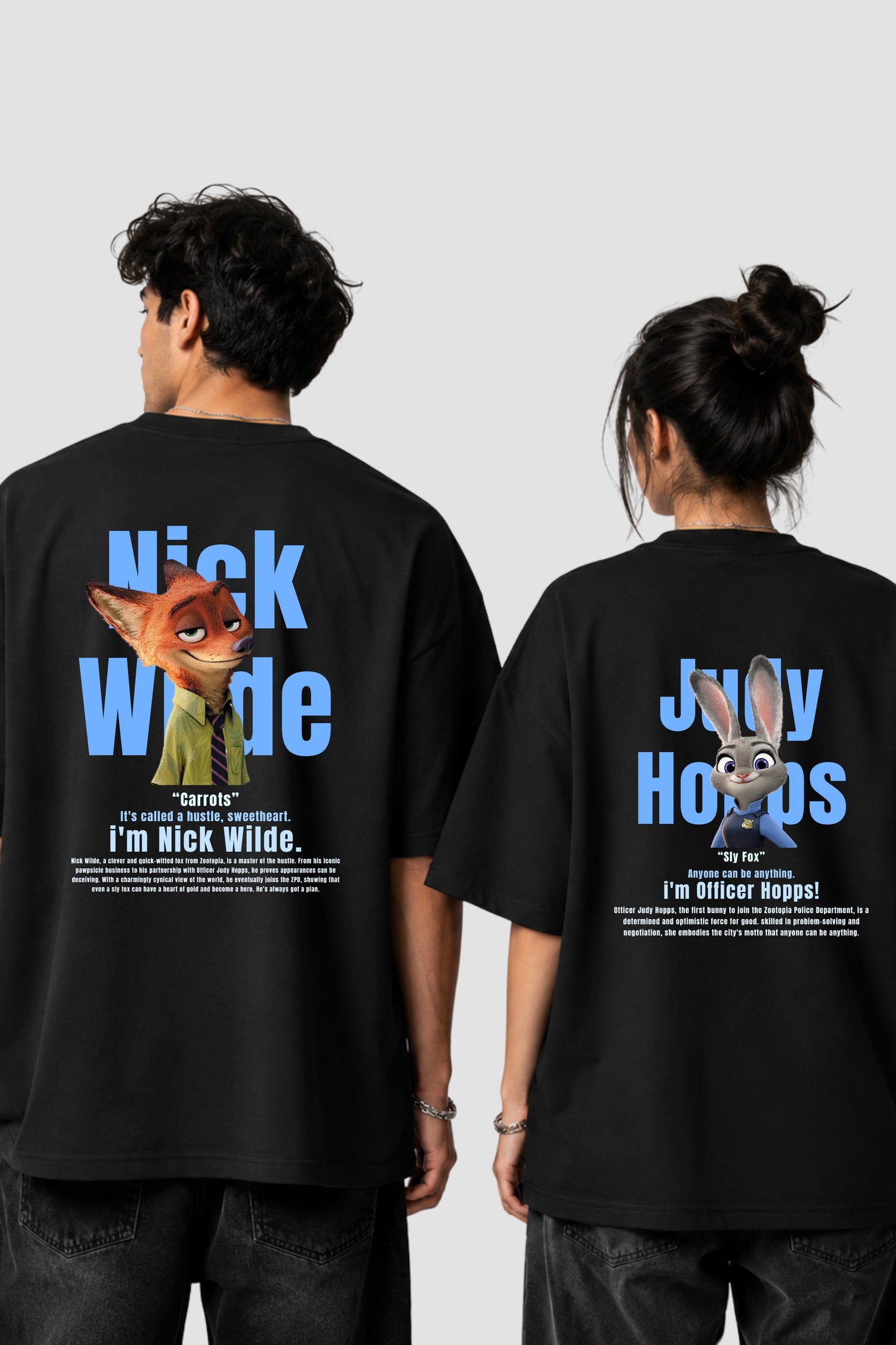 Pack of 2 : Zootopia (Nick & Judy) Back Printed Oversized T shirts