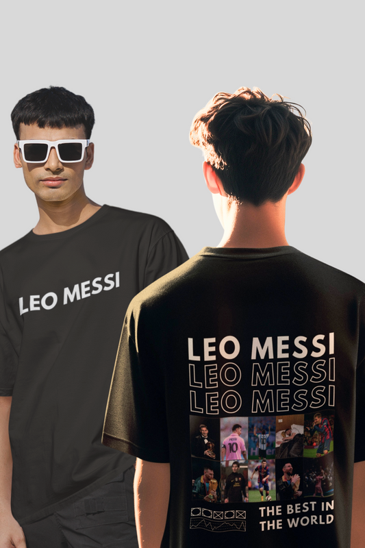 Leo Messi Both Side Printed Black Unisex Oversized T-shirt