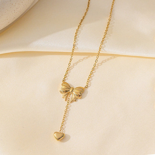 Gold Bow Heart Anti-Tarnish Pendant
