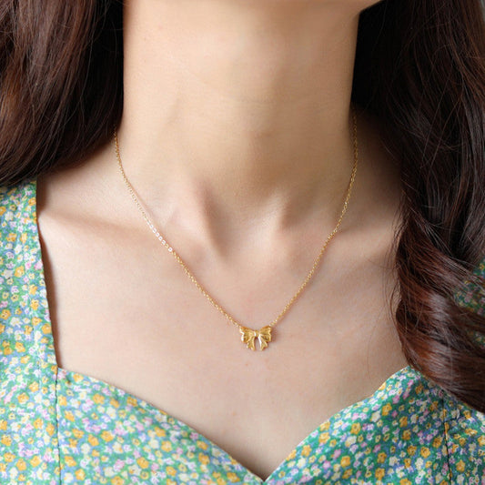 Gold Anti-Tarnish Bow Pendant